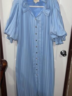 Pleated Light Blue High-Low Dress
